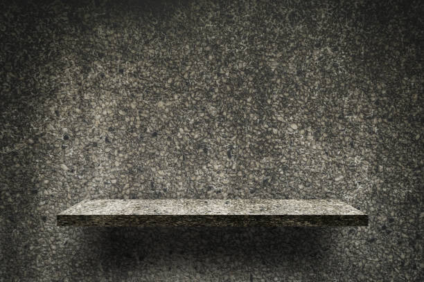 istock Dark rock pebble texture shelf for product shelf display 881415526