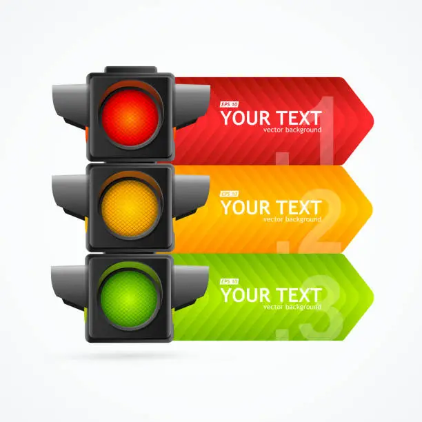 Vector illustration of Realistic 3d Detailed Road Traffic Light Banner Card. Vector