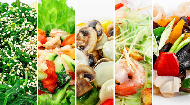istock collage of various seafood products on  white background 881418634