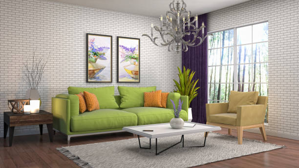 istock Interior living room. 3d illustration 881421724