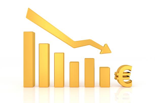 istock Down graph of euro currency. 3D rendering. 881430338