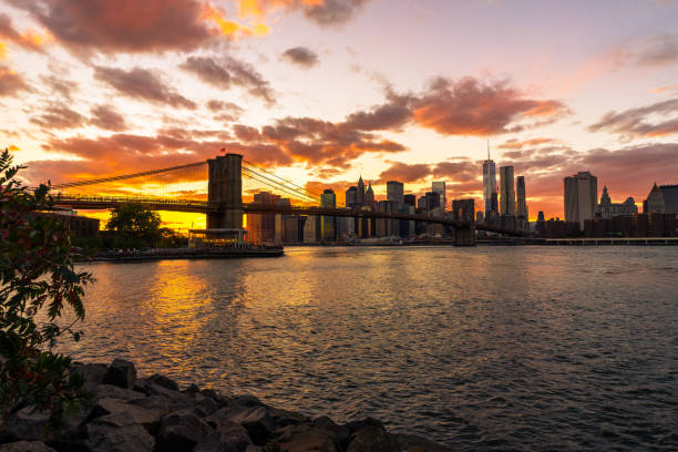 istock New York Skyline with Brooklyn Bridge Hudson River Manhatten Sun 881436124