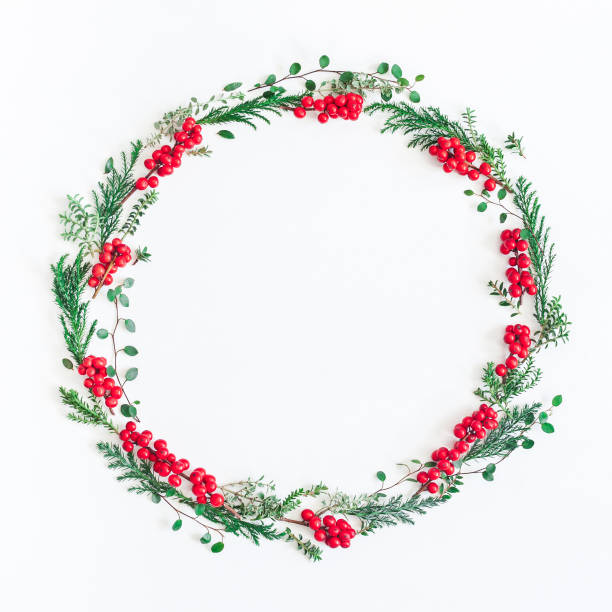 istock Christmas Wreath made on white background. Flat lay, top view 881436714