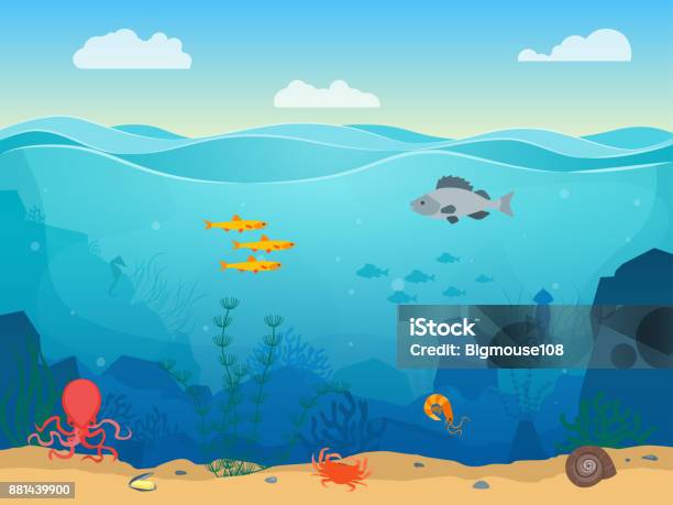 Cartoon Sea Underwater Scene Color Background Vector Stock Illustration - Download Image Now