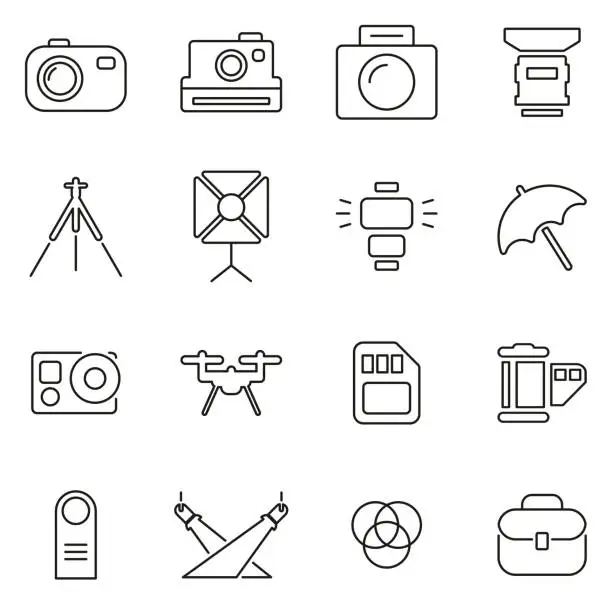 Vector illustration of Photography Equipment Icons Thin Line Vector Illustration Set