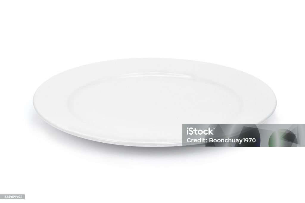 empty white plate isolated on white background Plate Stock Photo