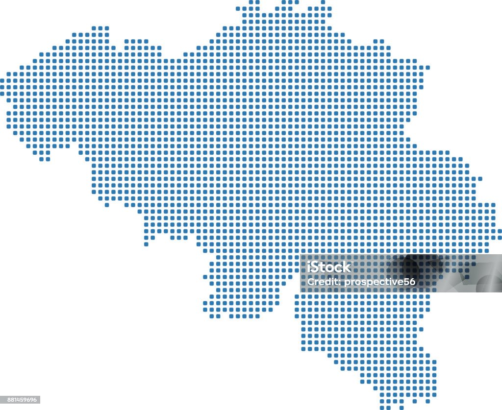 Belgium dotted map. Belgium map dots. Highly detailed pixelated Belgium map vector outline illustration in blue background This abstract dotted Belgium map is accurately prepared using the overlaid vector map of the Belgium with highly detailed information. The map is prepared by a GIS and remote sensing specialist. Belgium stock vector