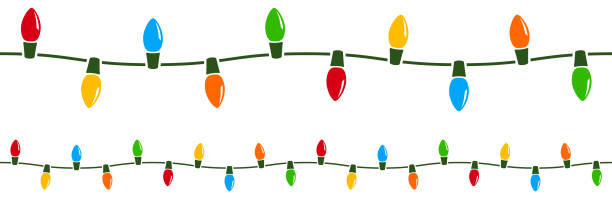 illustrazioni stock, clip art, cartoni animati e icone di tendenza di luci per le vacanze senza soluzione di continuità - christmas lights