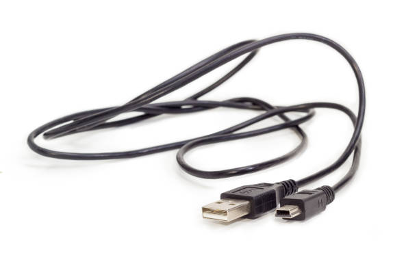 istock Plugs USB and mini-USB on ends of cable closeup 881464020