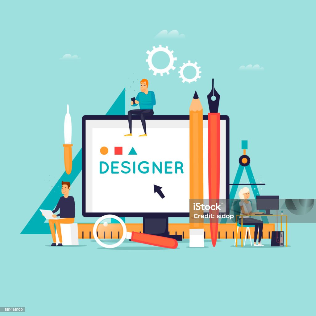 Designer workplace and tools. Flat design vector illustration. Design Professional stock vector