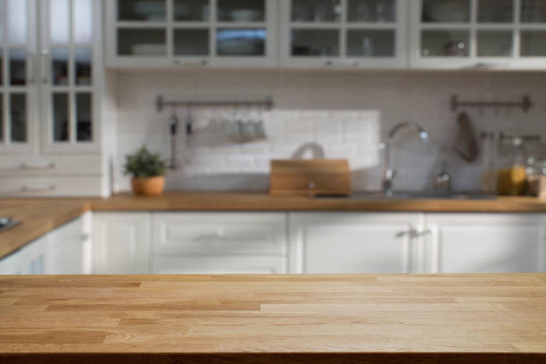 ausgestattete küche - floor hardwood floor domestic kitchen wood stock-fotos und bilder