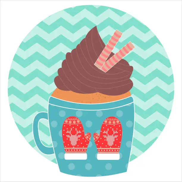 Vector illustration of MUG CAKE TO CHRISTMAS AND A HAPPY NEW YEAR