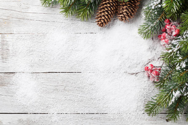 istock Christmas background with snow fir tree 881471218