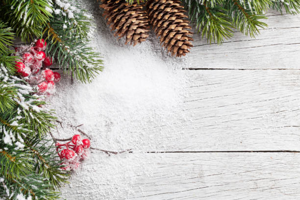 istock Christmas background with snow fir tree 881471282