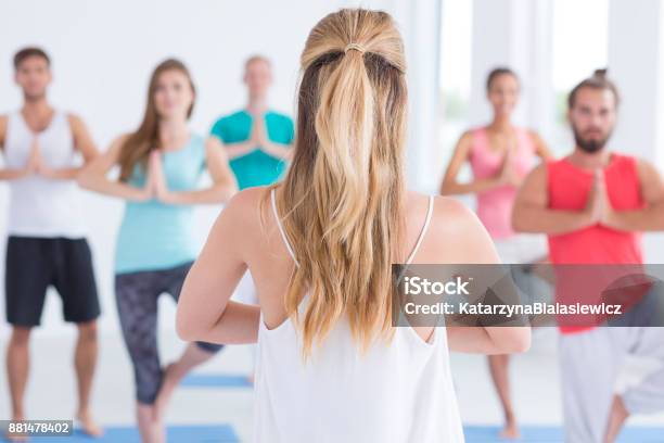 Performing Vrksasana Pose Stock Photo - Download Image Now - Active Lifestyle, Adult, Aerobics