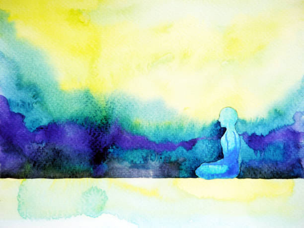 abstract art watercolor painting human meditating calm peace design hand drawn abstract art watercolor painting human meditating calm peace design hand drawn celestial body stock illustrations