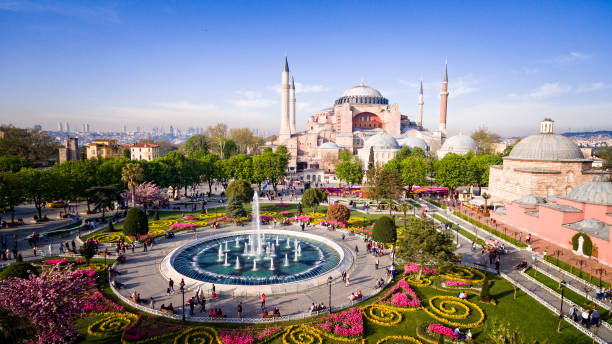 Hagia Sophia in Istanbul, Turkey. Aerial view of Hagia Sophia in Istanbul, Turkey. hagia sophia istanbul photos stock pictures, royalty-free photos & images