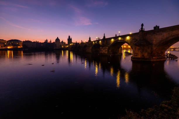 Scenic view of famous Charles Bridge, Prague, Czech Republic. stock photo