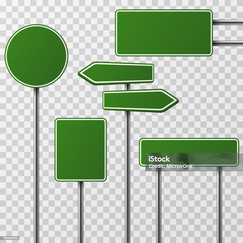 Realista señales de calles y carreteras verdes en blanco aislaron conjunto de vectores - arte vectorial de Señal de circulación libre de derechos