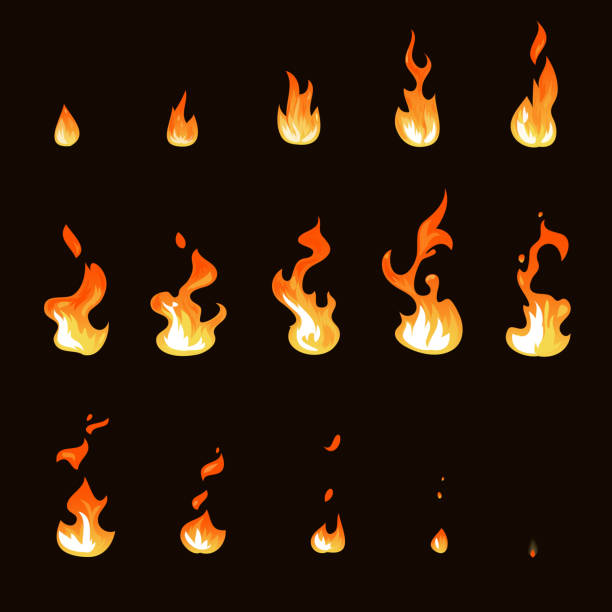 ilustrações de stock, clip art, desenhos animados e ícones de cartoon fire flame sheet sprite animation vector set - human powered vehicle flash