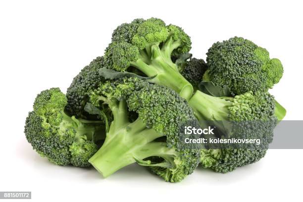 Fresh Broccoli Isolated On White Background Closeup Top View Stock Photo - Download Image Now