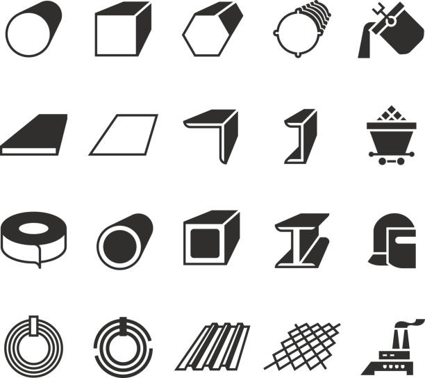 Steel pipe and roll steel metal product vector icons Steel pipe and roll steel metal product vector icons. Profile and bar, roll and pipe steel for construction illustration girder stock illustrations
