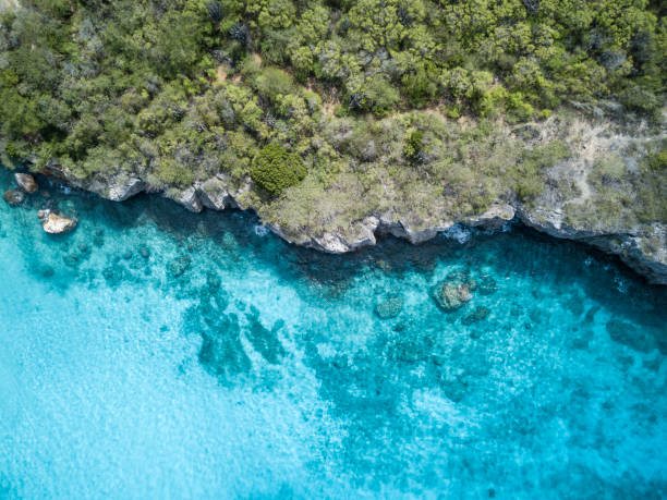 キュラソーのカリブ海の航空写真 - beach sea landscape curacao ストックフォトと画像