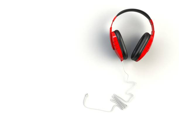 istock Red headphones on white background, Top view with copyspace for your text, 3D rendering 881503740