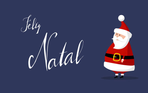 산타 클로스 "메리 크리스마스" 포르투갈어에서 "펠리 스 나 탈" 소원 - natal stock illustrations