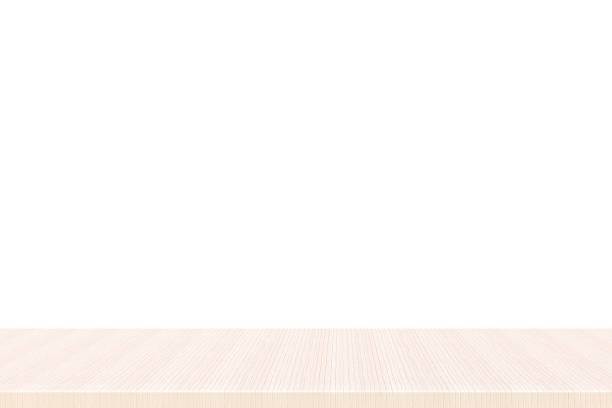 木材バーチ材のテーブルやカウンターは、白い背景で隔離の空の上。商品の展示 - table counter top wood isolated ストックフォトと画像