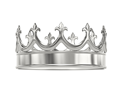 Platinum, silver crown isolated on white. 3D rendering with clipping path