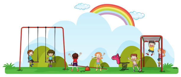 幸せな子供たちの遊び場で遊んで - ジャングルジム点のイラスト素材／クリップアート素材／マンガ素材／アイコン素材