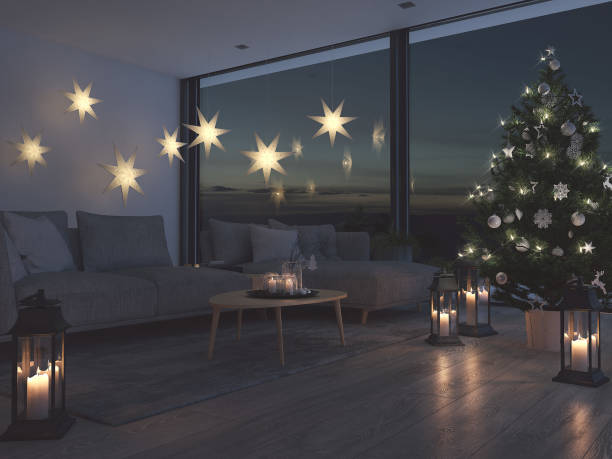 istock 3d rendering. home with christmastree in modern apartment. 2. advent. 881504616