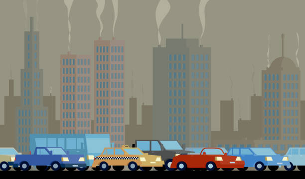 luftverschmutzung - autobahn stau stock-grafiken, -clipart, -cartoons und -symbole