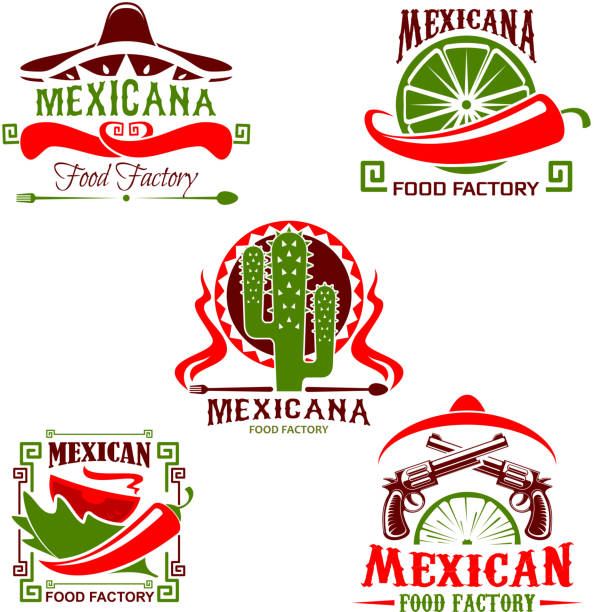 illustrazioni stock, clip art, cartoni animati e icone di tendenza di icona del ristorante della cucina messicana, design del fast food - sombrero hat mexican culture isolated