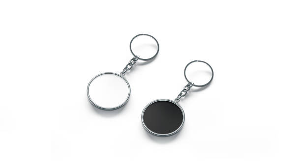 istock Blank metal round black and white key chain mock up 881511368