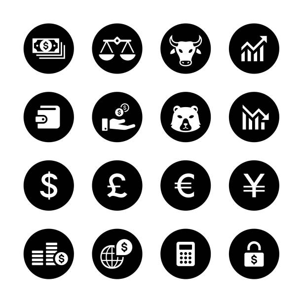 банковские и финансовые круги иконки установить - weight scale currency globe earth stock illustrations