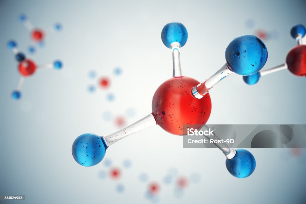 3D-Illustration Moleküle. Atome Bacgkround. Medizinischer Hintergrund für Banner oder Flyer. Molekulare Struktur auf atomarer Ebene. - Lizenzfrei Molekül Stock-Foto