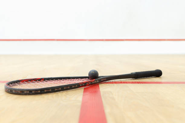 istock racquetball equipment and wall with red lines 881530570