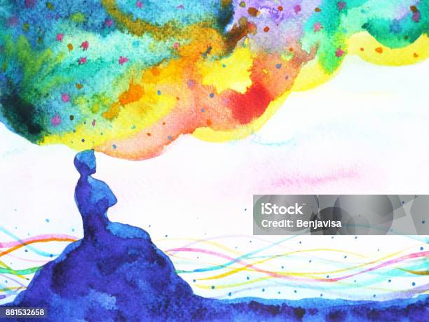 Power Of Thinking Abstract Imagination World Universe Inside Your Mind Watercolor Painting Stock Illustration - Download Image Now