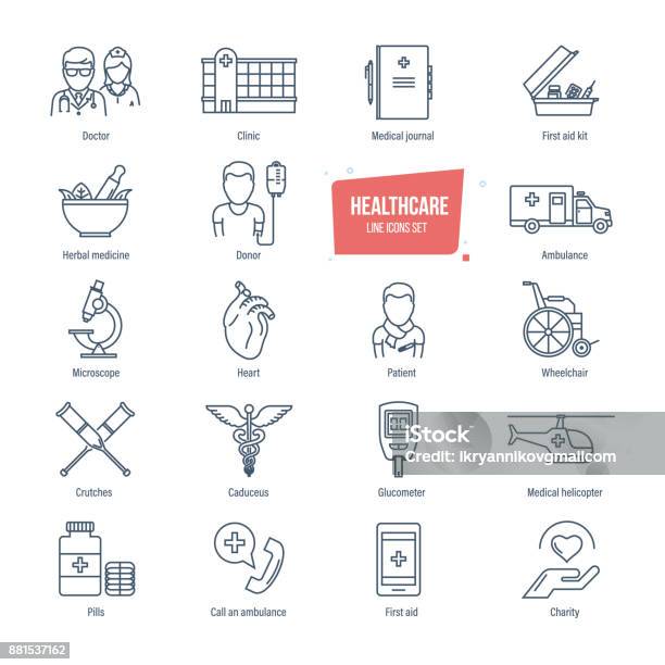 Healthcare Line Icons Set Healthcare System And Medical Diagnostic Equipment Stock Illustration - Download Image Now