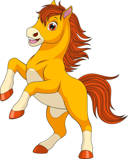 Little funny foal Vector illustration, funny baby foal, on a white background, fun playing, coloring pages colts stock illustrations