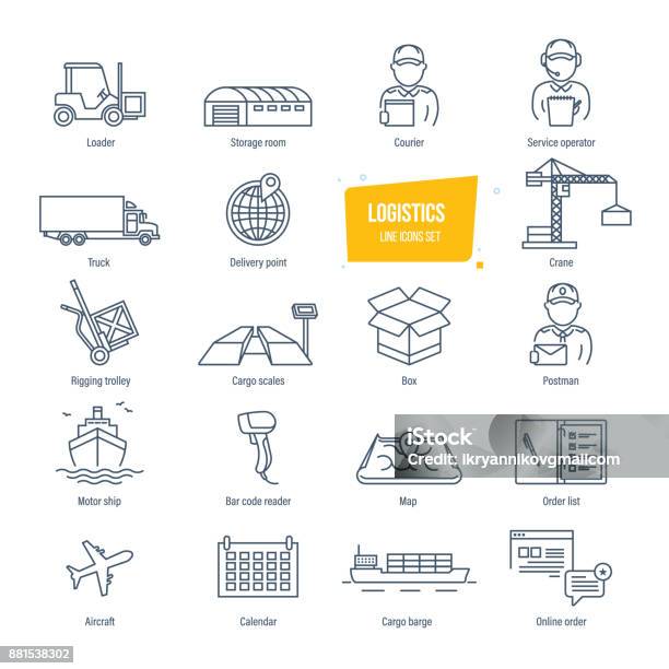 Logistics Line Icons Set Delivery Logistics Packing Shipping Transportation Tracking Stock Illustration - Download Image Now