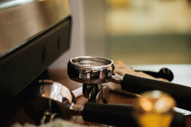 istock Selective focus Fresh coffee equipment on wood desk for Barista 881542620
