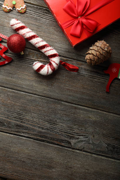 istock Wooden christmas background with box 881561756