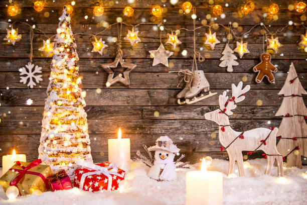 istock Christmas decoration on wooden background 881562132