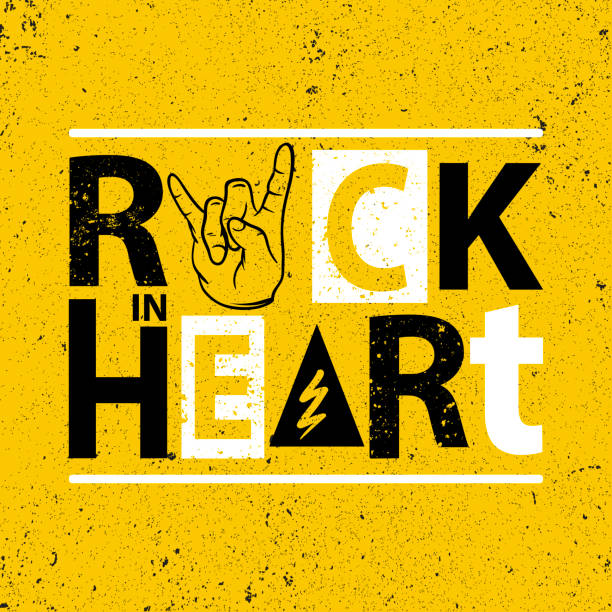 ilustraciones, imágenes clip art, dibujos animados e iconos de stock de cartel de la roca. rock en signo de corazón. gráficas lema para la camiseta de la roca. - música punk