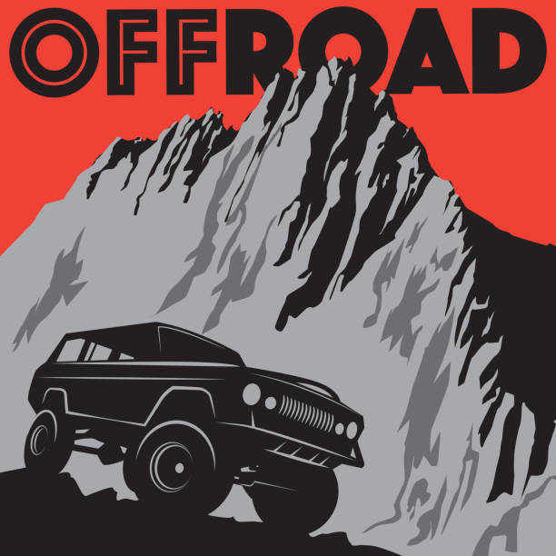 Classic off-road car Classic off-road suv car sign or symbol or poster, vector illustration off road vehicle stock illustrations