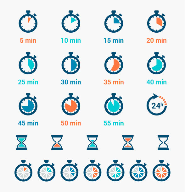 zestaw ikon zegara czasu - wskazówka minutowa ilustracje stock illustrations