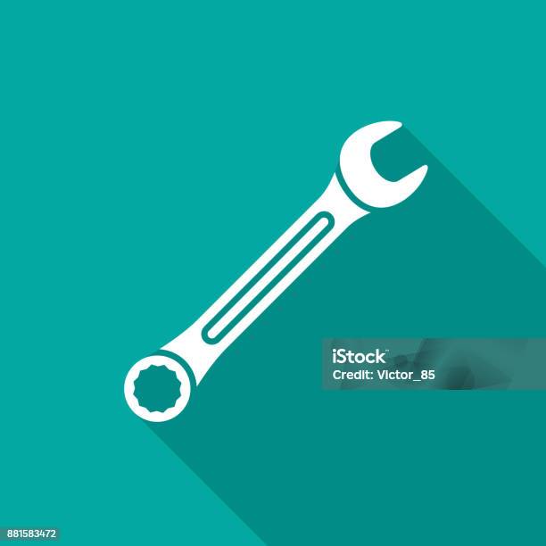 Wrench Icon With Long Shadow Flat Design Style Stock Illustration - Download Image Now - Art, Bolt - Fastener, Business Finance and Industry